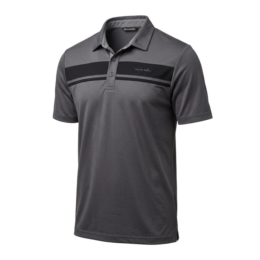 TravisMathew Mens XL Charcoal Grey Performance Golf Polo Shirt Stripe Logo